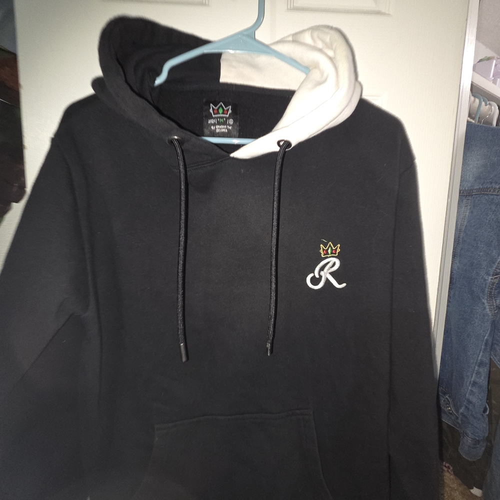 Black and White Hoodie with Embroidered Crown Logo